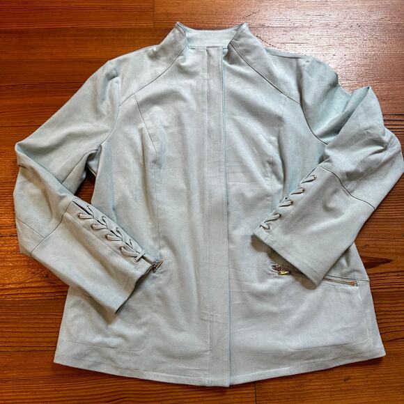 Chico's mint green faux suede full zip bomber jacket SIZE 8-10 - Picture 2 of 7